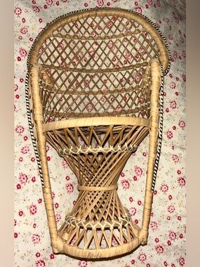 Wicker Peacock Chair 16” Boho Plant Stand/ Doll Chair